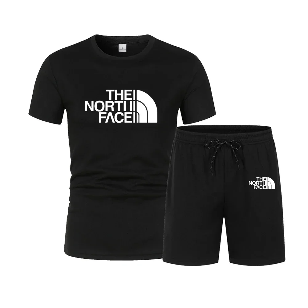 

2024 summer fashion men's printed mesh short-sleeved T-shirt + shorts two-piece jogging fitness casual sportwear set