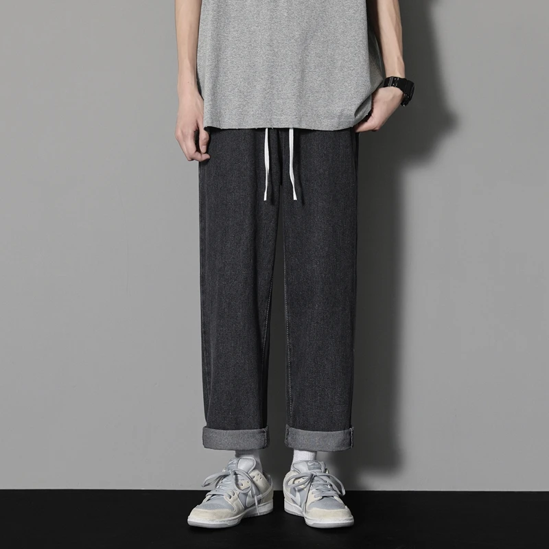 CAAYU 2023 Casual Baggy Jeans Men's Korean Streetwear Fashion Hip Hop Straight Wide Leg Trousers Couple Casual Pants Light Blue