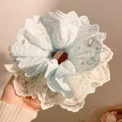 Women's Blue Lace Hair Scrunchies - Cute & Sweet Kawaii Fashion Headwear Accessories (A)