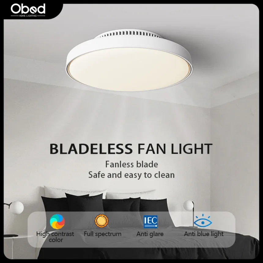 LED Ceiling Fan Light Modern Leaf Less Design Home Fan Light Low Decibel Dimmable Living Room Bedroom Dining Room Electric