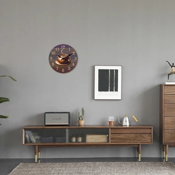 A Rustic Vintage Coffee Cup Smoke-Colored Wooden Wall Clock for Living Room, Bedroom, Kitchen, Home Decoration, Silent Quartz Clock, Holiday Gift, 10 Inches, 12 Inches (No Battery) 2