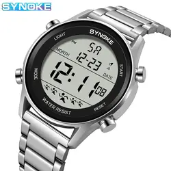 Luxury Stainless Steel Strap Men's Waterproof Digital Sport Watch with Backlight and Alarm (Silvery)
