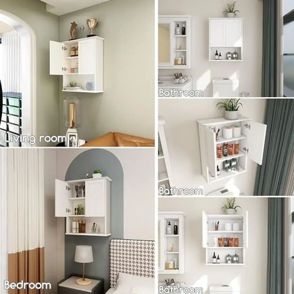 Adjustable Shelf Wall Cabinet Bathroom Above Toilet Storage Durable MDF Material Soft Closing Doors Easy to Assemble Versatile 3