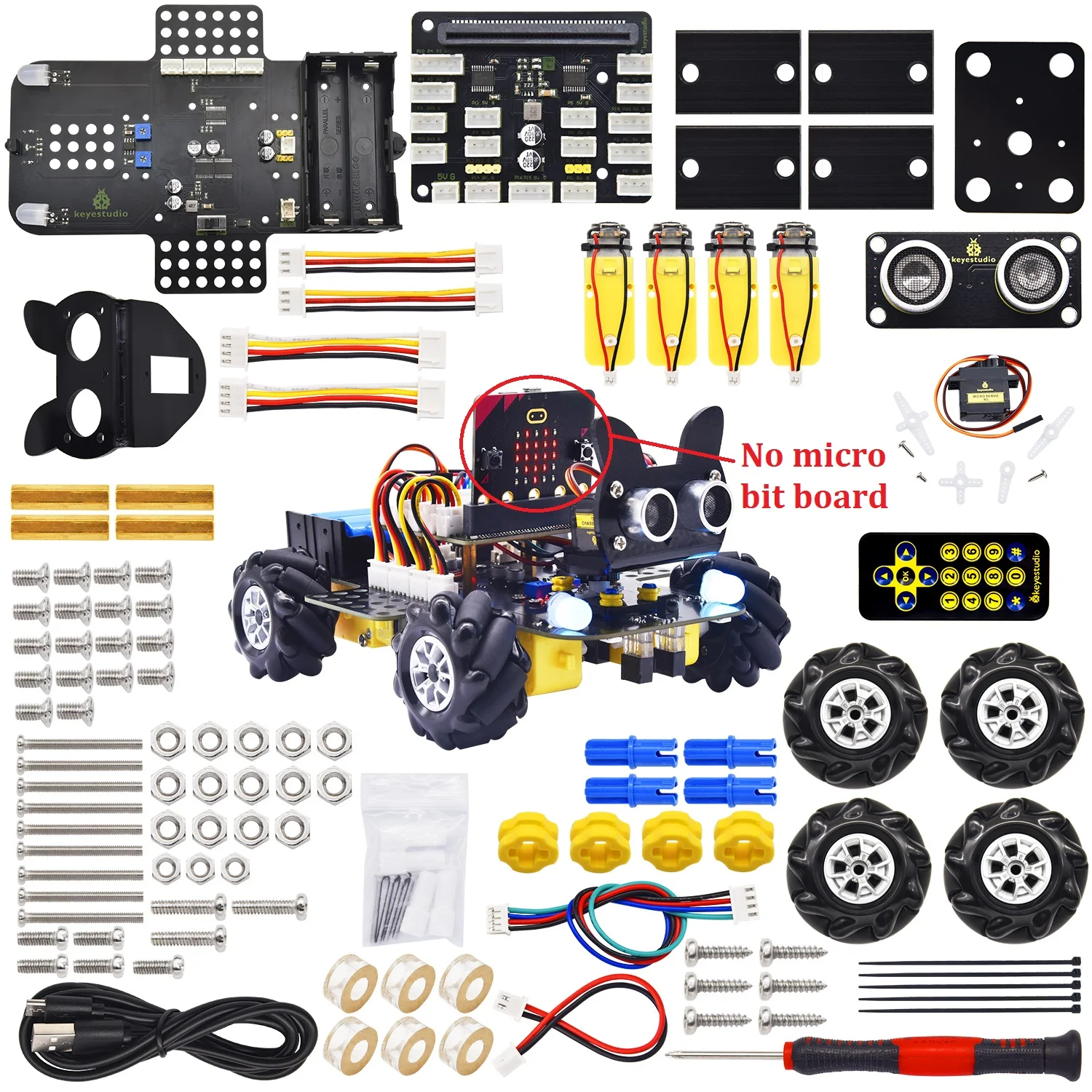 Keyestudio Micro:Bit V2 4WD Mecanum Wheel Robot Car Kit  For Microbit STEM Toys Makecode &Python Programming(NO Microbit V2 )