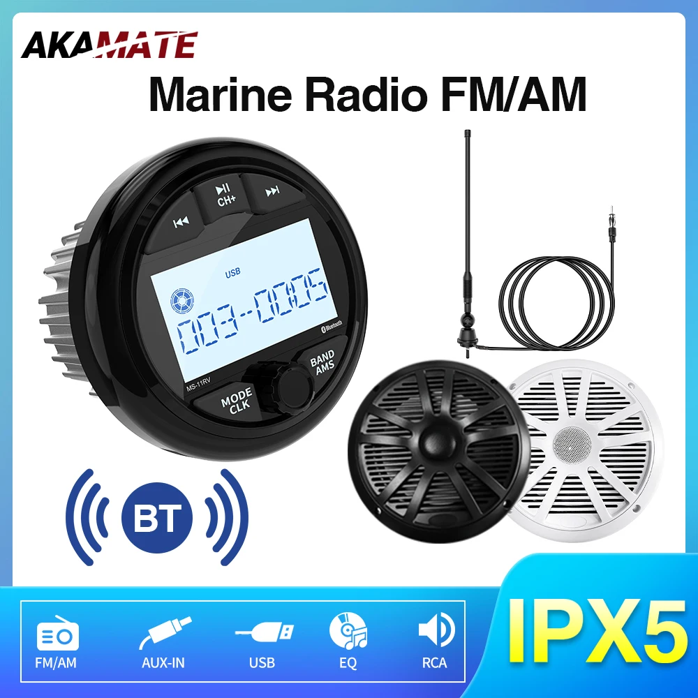 AKAMATE Boat Radio Marine Machine Waterproof Speaker FM AM Antenna Radio Receiver Bluetooth MP3 Player For RV ATV UTV SPA RZR boat radio player marine speakers marine multimedia player