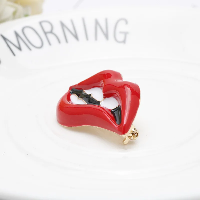 Sexy red lip oil drop brooch personalized versatile enamel clip scarf buckle women accessories fashionable accessories gifts