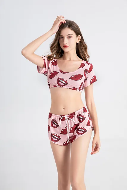 Pigiama Estate Donna Misscoo - Set Maniche Corte E Pantaloni Capri In Cotone, Stampa Floreale - Foto 4