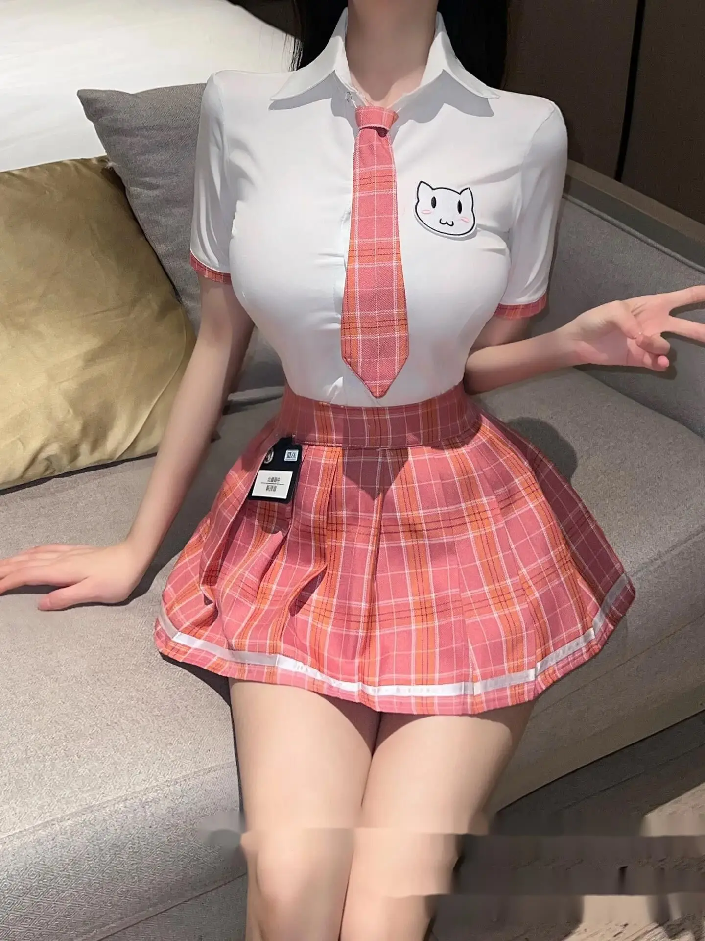 

Сексуальный студенческий костюм в стиле преппи, белая рубашка с коротким рукавом и пуговицами, топ, сетчатая короткая юбка, милые наряды для женщин, элегантный 8RLP