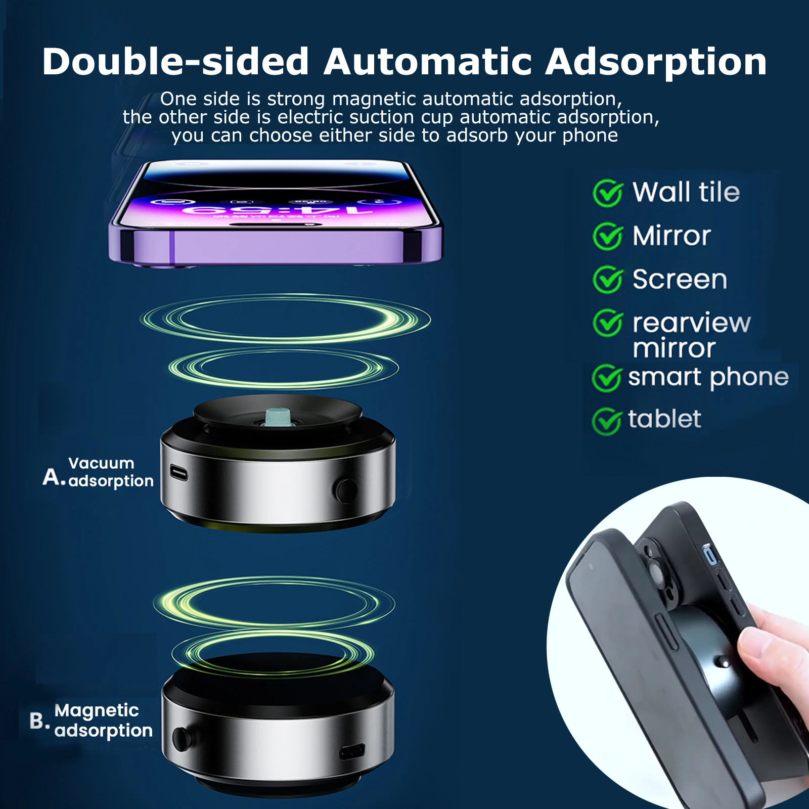 Intelligent Magnetic Car Mount Double Sided Phone Holder Universal Vacuum Adsorption Suction Cup Bracket