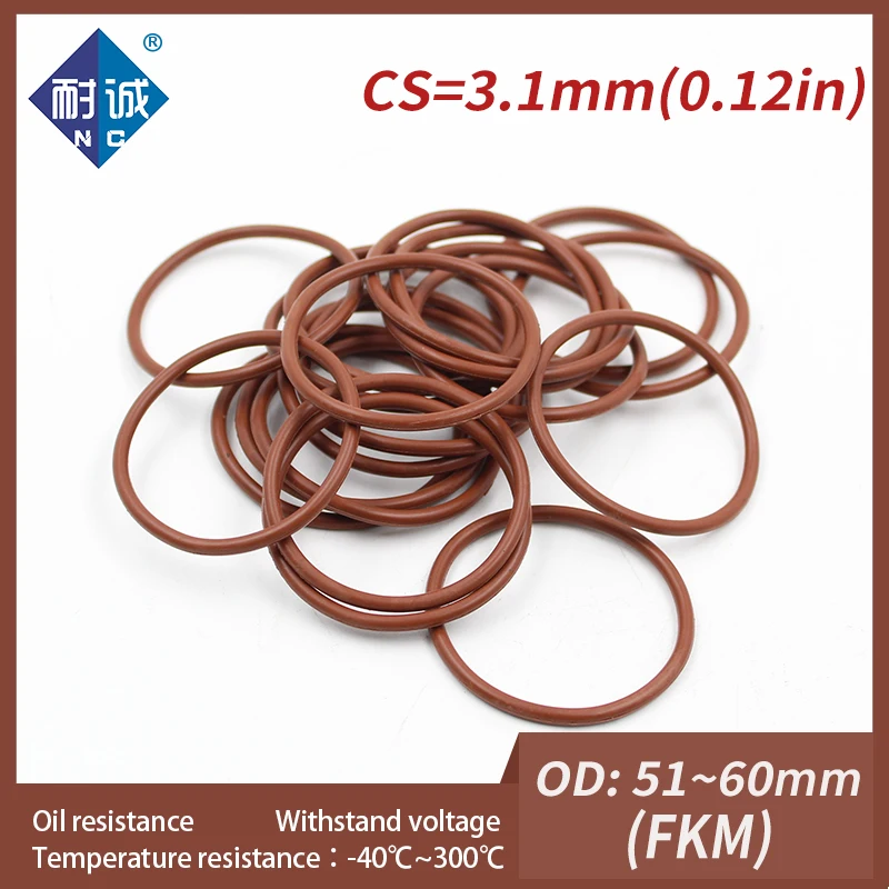 2 개/몫 불소 고무 링 갈색 FKM O 링 씰 CS3.1mm OD51/52/53/54/55/56/57/58/60*3.1mm O 링 씰 오일 링 개스킷