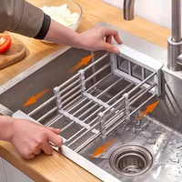 Égouttoir de cuisine rétractable et réglable en acier inoxydable, support de rangement multifonctionnel pour légumes et fruits 3