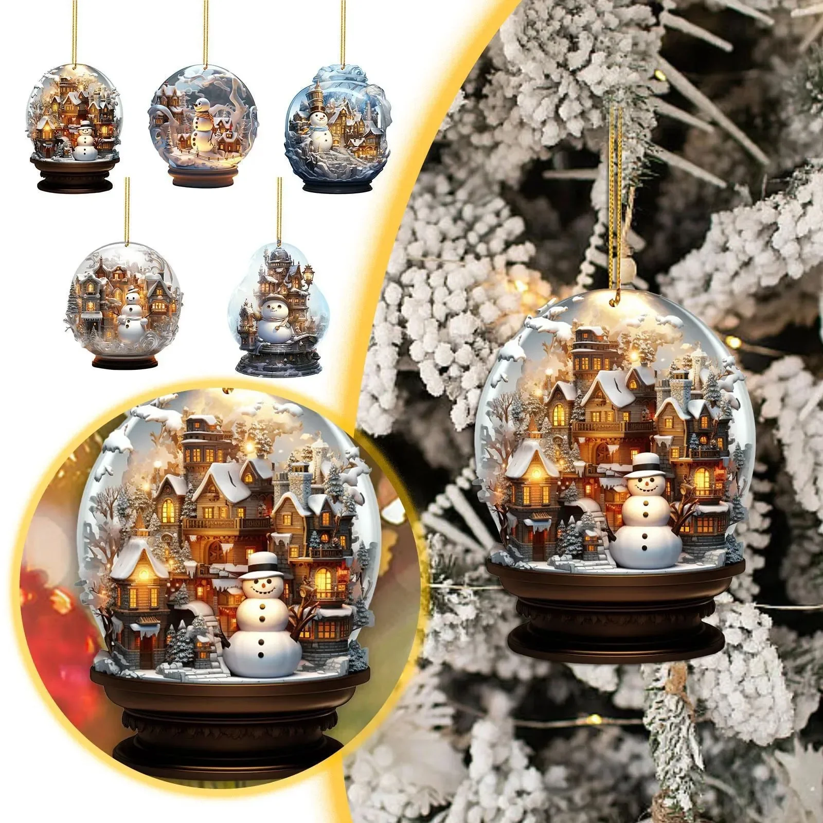 Christmas tree pendant Xmas snowman 2D acrylic glass ball ornament unique style snowflake decoration exquisite sphere pendant
