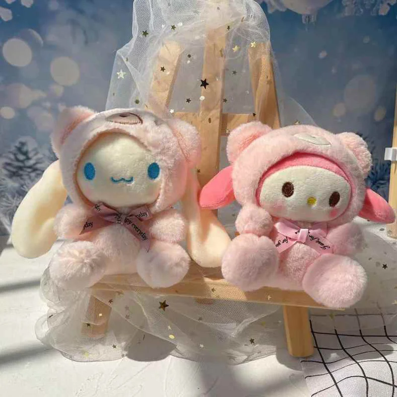Sanrio Become A Bear Plush Keychain Cinnamoroll Anime Keychains Cute Girl Kawaii Room Decor Holiday Gifts Toys For Girls Baby