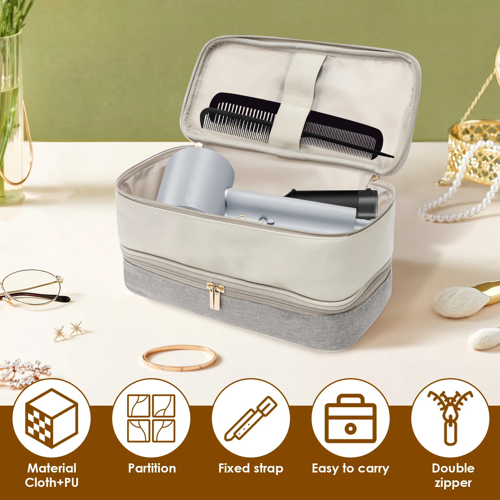 PU Leather Hair Dryer Storage Bag Waterproof Travel Case