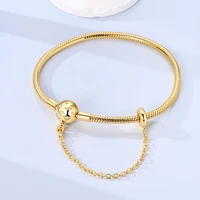 Original 925 Sterling Silver Gold Bracelet Bangle Golden Heart Star Four-Leaf Clover Bracelet Snake Chain For Women Gold Jewelry 3