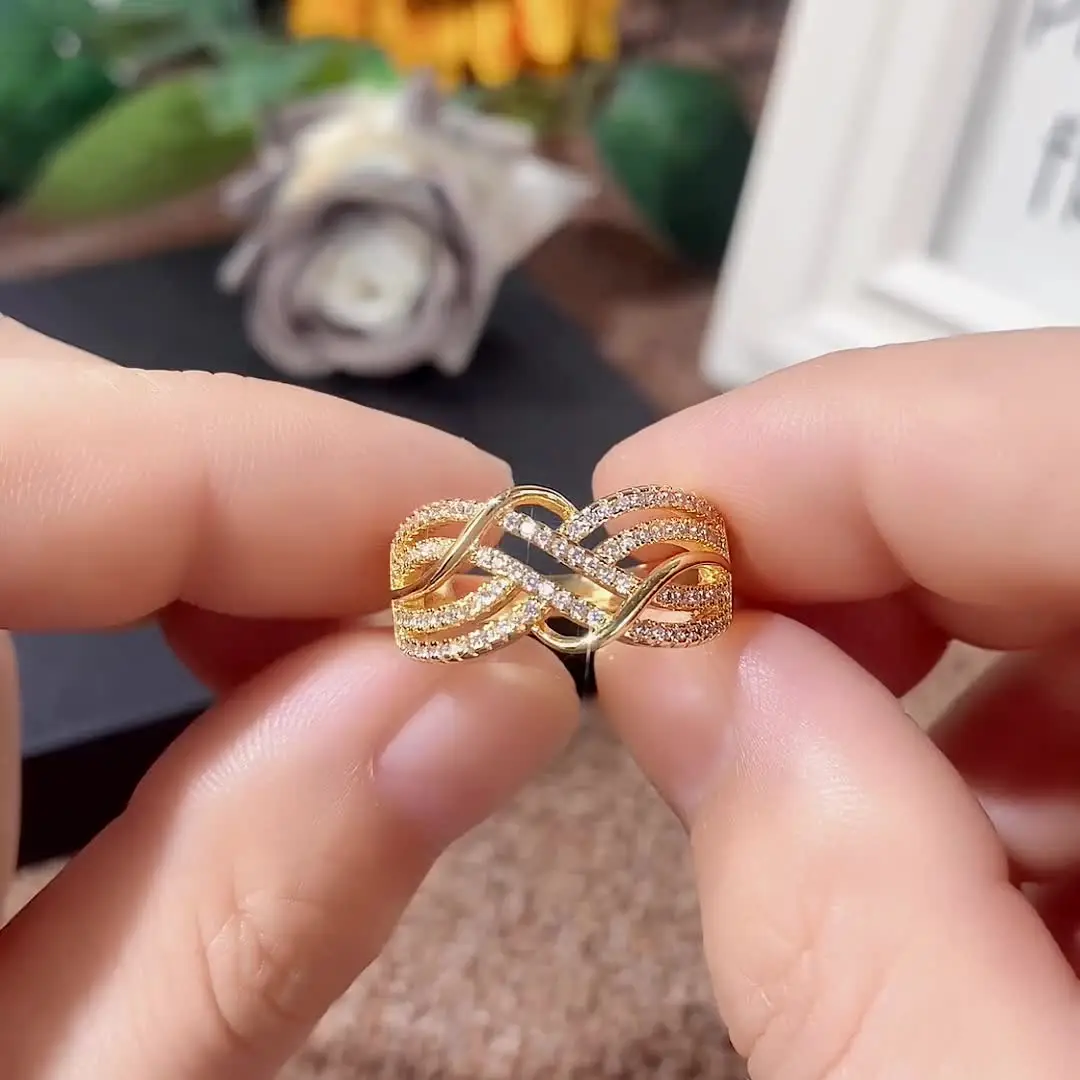 Anello Donna Geometrico A Forma Di Croce In Zirconi, Placcato Oro Rosa 585, Stile Vintage Etnico, Regalo Moda