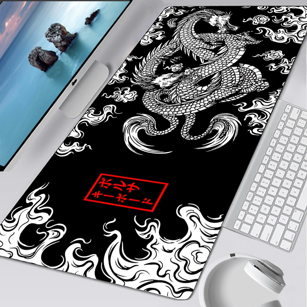 Dragon Mouse Pad Black And White Deskmat Playmat Laptop Japan Anime