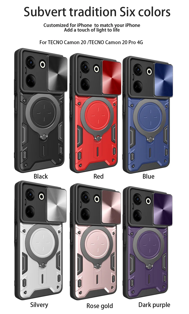 Magnetic Car Holder Ring Armor Phone Case with Slide Lens Protector