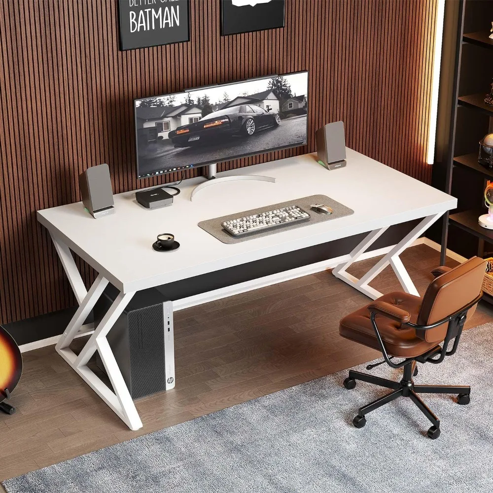 contemporary wooden desk for home office, stylish pc and writing desk, metal and wood executive workstation, minimalist desk for