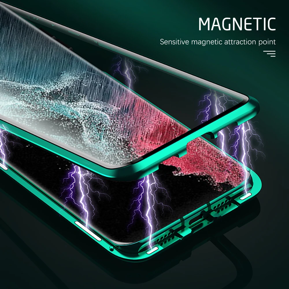 360 Magnetic Flip Cases For Samsung Galaxy S22 Ultra S 22 Plus Samsun S22Ultra s 22Ultra Double Sided Glass Phone Cover Coque cute galaxy s22+ case