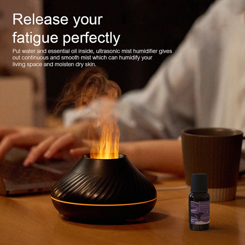 Volcanic Aromatherapy Humidifier 130ml USB Portable Essential Oils Diffuser with Color Flame Night Light for Home Bedroom Office 2