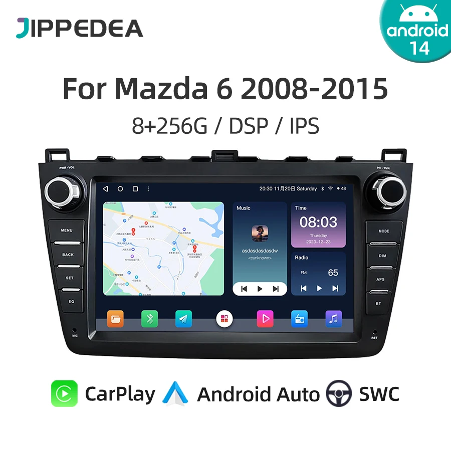 

Автомагнитола на Android 14,0 для Mazda 6, 2 GH 2008-2015 CarPlay, Wi-Fi, GPS-навигация, Bluetooth, стерео, автомобильный мультимедийный плеер, головное устройство