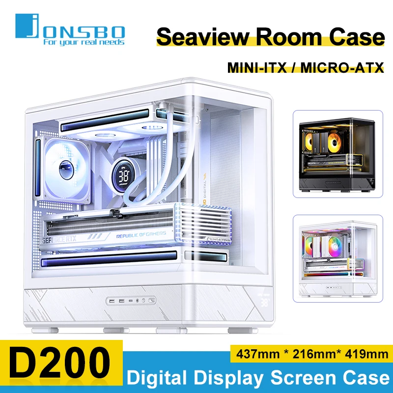 D200 MATX Case Seaview Room Chassis Without Pillars Mini-ITX Digital Display Desktop PC Case. 1