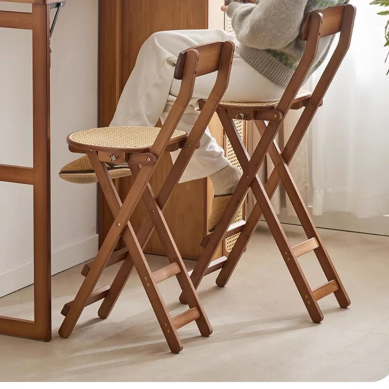 Foldable Barstool Coffee Counter Portable Rattan Dining Chair Leisure Backrest Stool Modern Bench for Versatile Use s