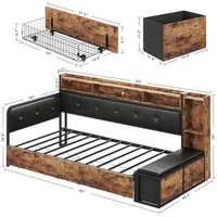Corner Bed Frame, Twin Daybed with 2 Drawers & Charging Station, Platform Bed Frame Bookcase Headboard 2