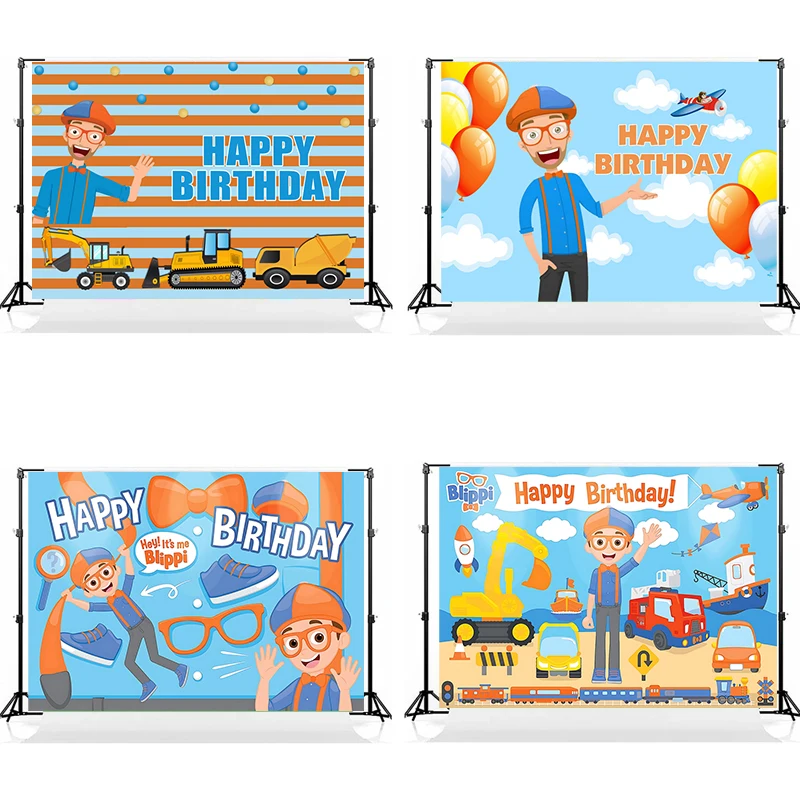 Blippi 생일 장식, 생일 파티 벽 배경, 베이비 샤워, 어린이 축제 용품, 홈 포토 월, 150x90cm 