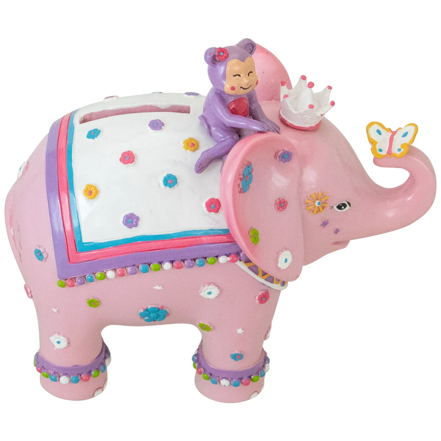 

Elephant with Monkey Pink Resin Piggy Bank