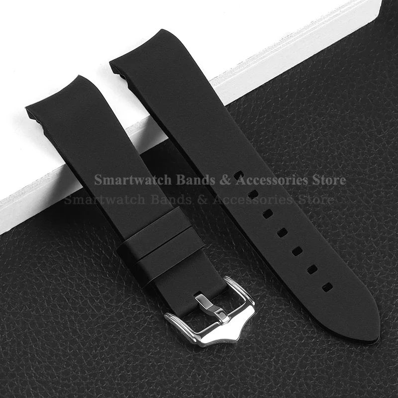 Silicone Waterproof Curved End Watch Strap with Folding Buckle