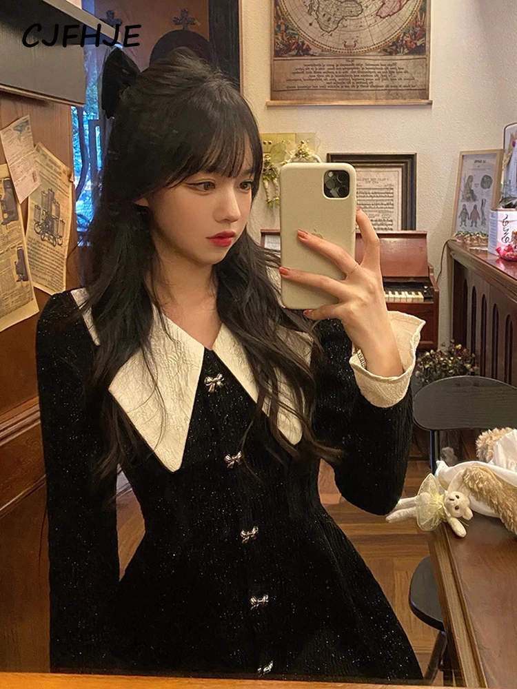 

CJFHJE Vintage Black Dress Party Women Casual Elegant Gothic Y2K Mini Dress Lolita Kawaii Clothing One Piece Dress Korean