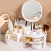Makeup Storage Box With Mirror Desktop Dressing Table Makeup Mirror Cosmetics Jewelry Storage Box Touch Light Storage Organizer 5