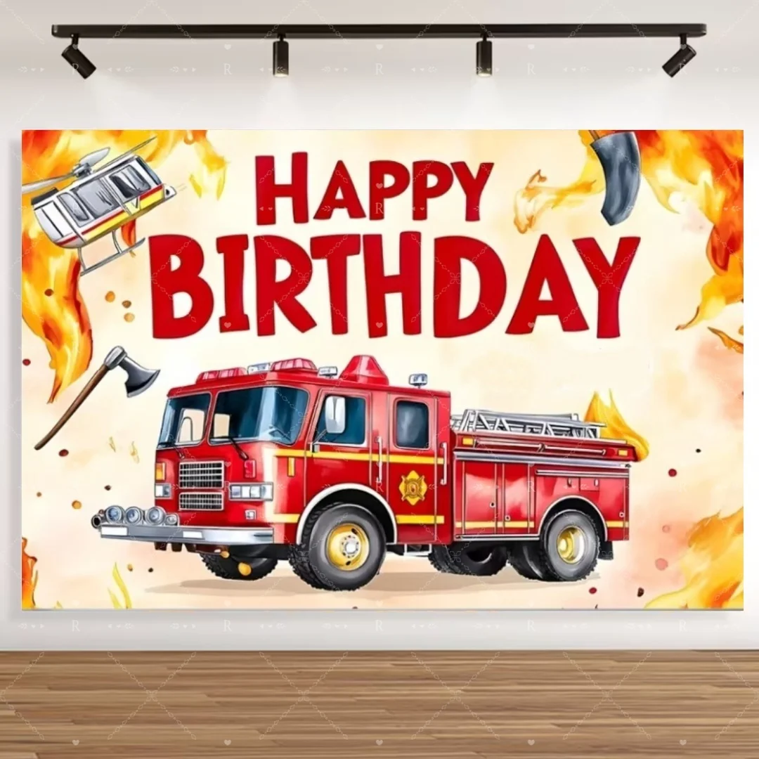 Cartoon Feuerwehrmann Feuerwehrauto Geburtstagsparty Dekorationszubehör Rotes Feuerwehrauto Kinderfotografie Hintergrund Requisiten Jungen Geschenke – Detail 5