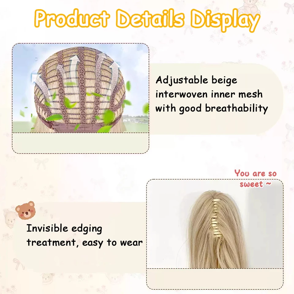 Long Wave Cosplay Wig with Double Ponytail For Women Daily Party Lolita Synthetic Wigs Gold Heat Resistant Hair