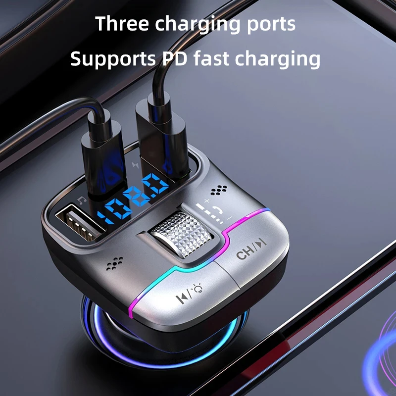 Bluetooth 5.4 Hands-Free Xiaomi FM Transmitter with Fast Charging Adapter