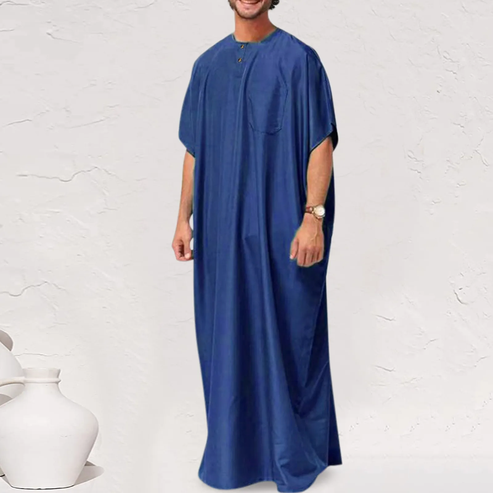 

Muslim Men Jubba Thobes Dubai Kaftan Abaya Robes Ramadan Islamic Clothing Arabic Saudi Arabia Pullover Loose Muslim Man Clothing