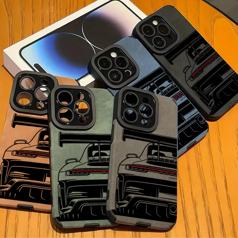 Sleek Faux Leather Sports Car Phone Case Cover