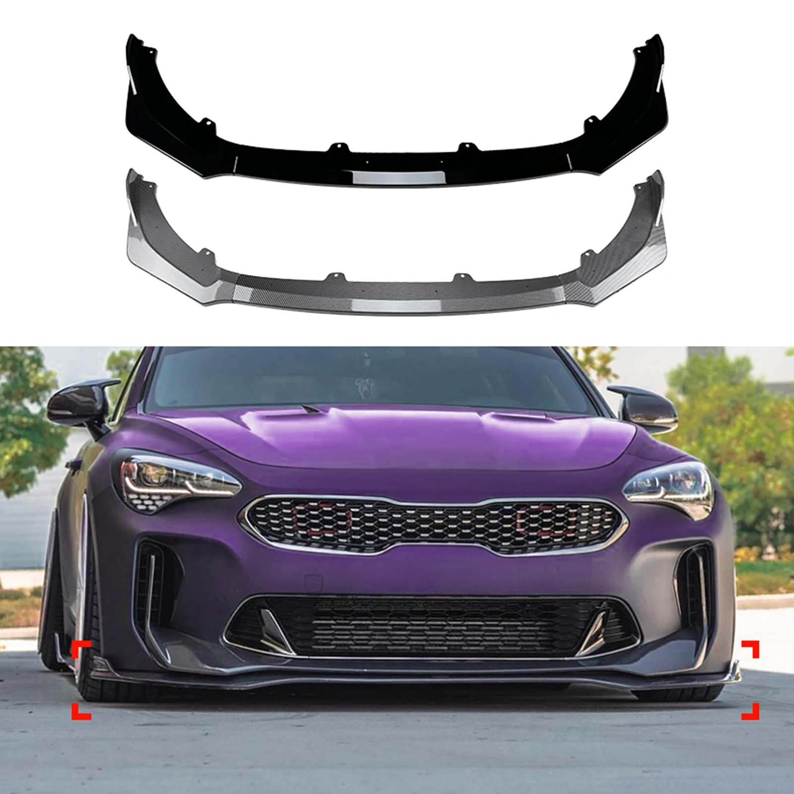 

Для Kia Stinger 2018 2019 2020 2021 2022 2023 2024 передний бампер спойлер губа из углеродного волокна внешний вид/глянцевый черный нижний сплиттер лезвие