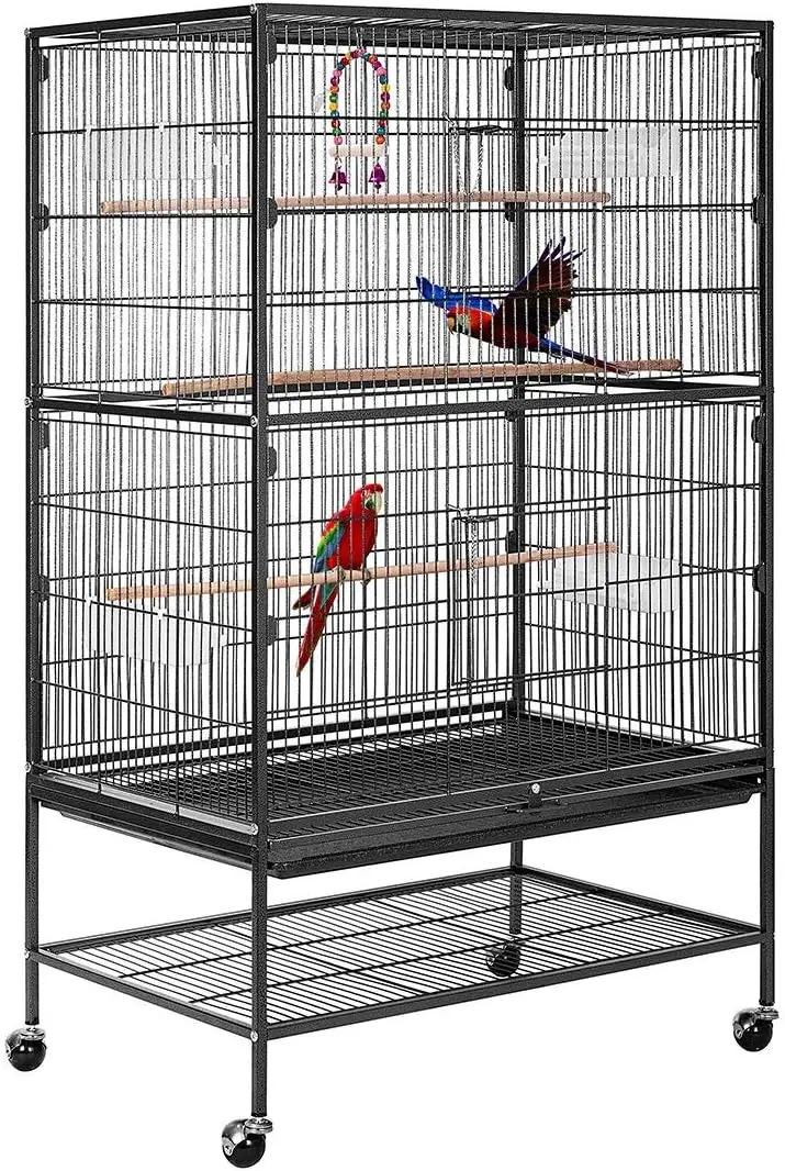 

53 Inch Wrought Iron Large Bird Cage with Rolling Stand for Parrots Conures Lovebird Cockatiel Parakeets