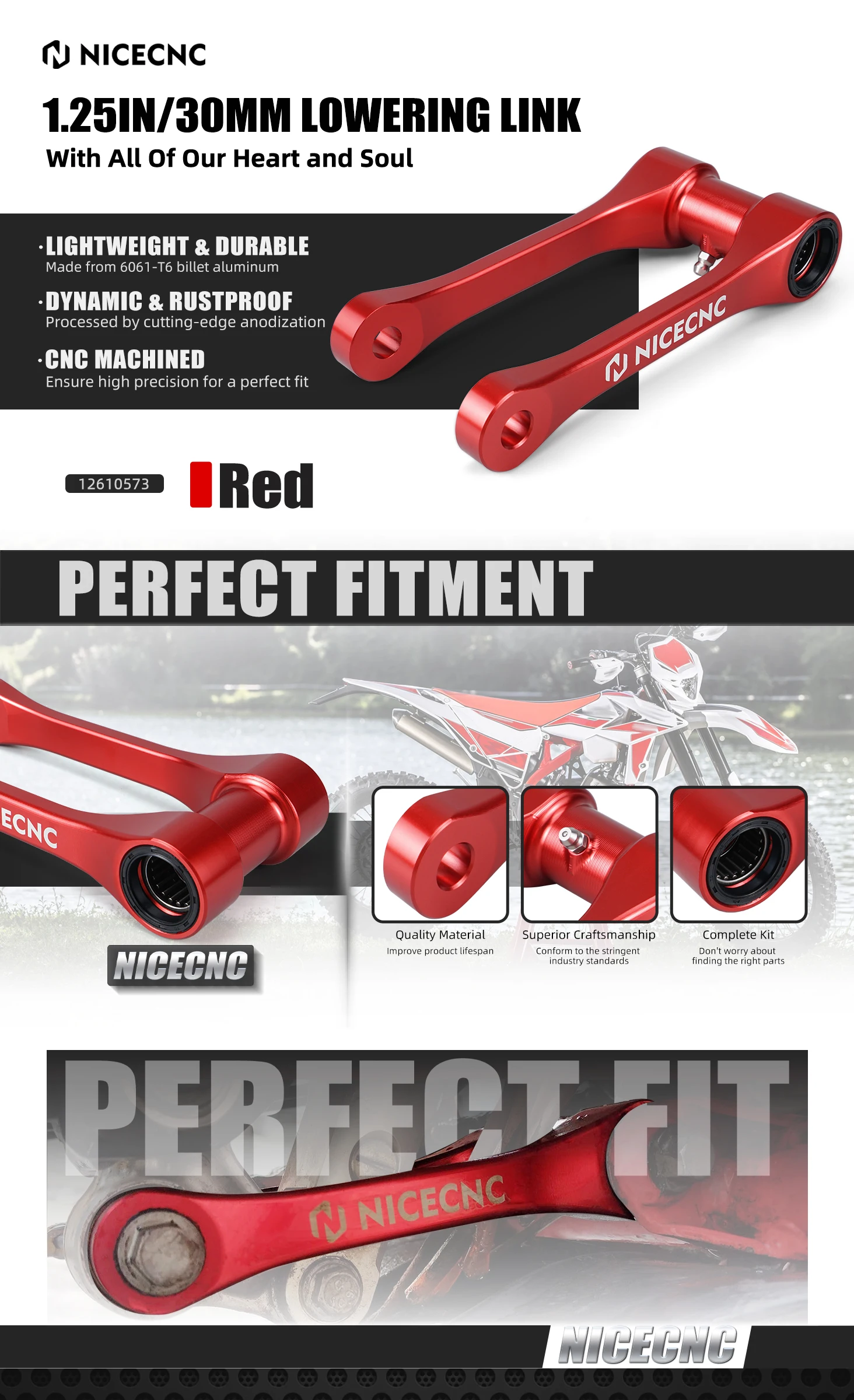 NICECNC Für 2025 Beta RR 300 X PRO Xtrainer 300 1,25 Zoll 30MM Tieferlegungskit RR 125 RR 250 350 390 430 450 498 RR 2015-2025 – Detail 1