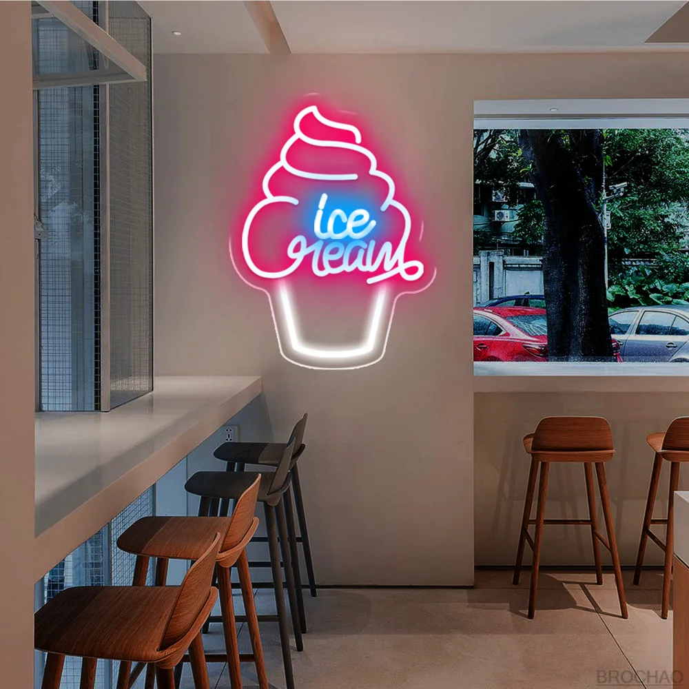 LED Neon Sign Ice Cream Neon Light Wall Decoration for Store Room Party ...