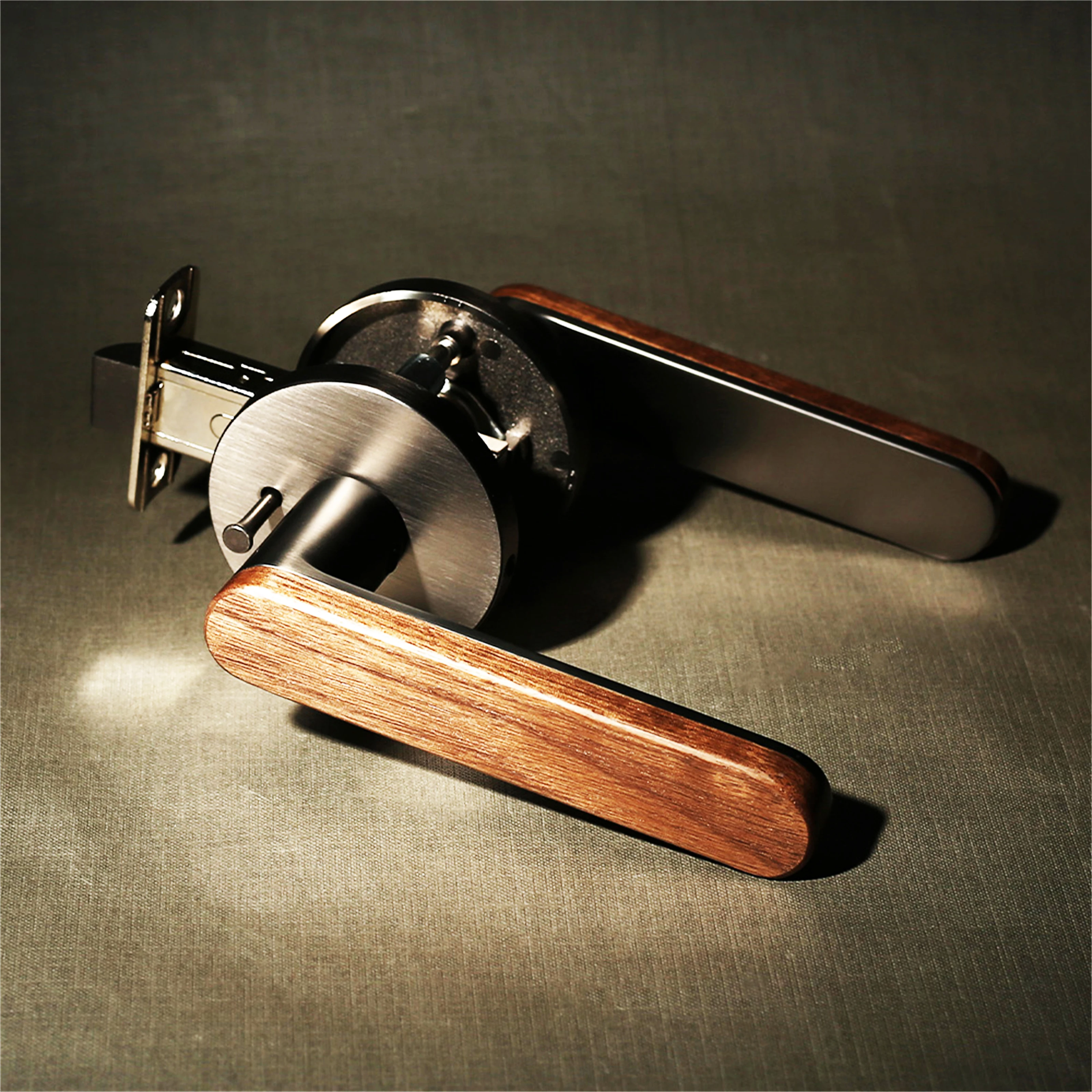 Privacy Door Handle Walnut Wood Handle Lever Matt Brushed Black Nickel Bedroom Bathroom Passage Door Lock Keyless Viladepot