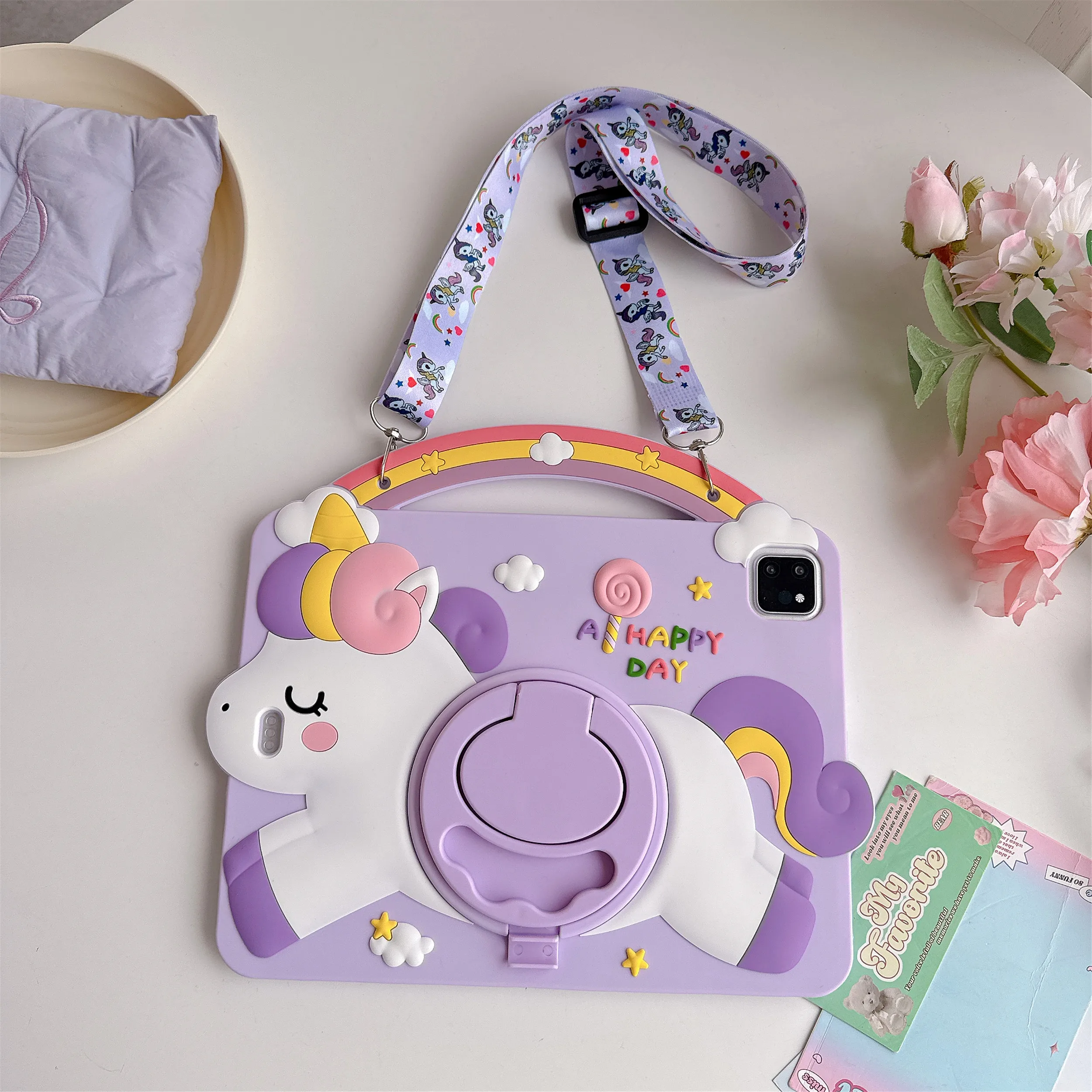 Unicorn Silicone Rotation Stand Kids iPad Case