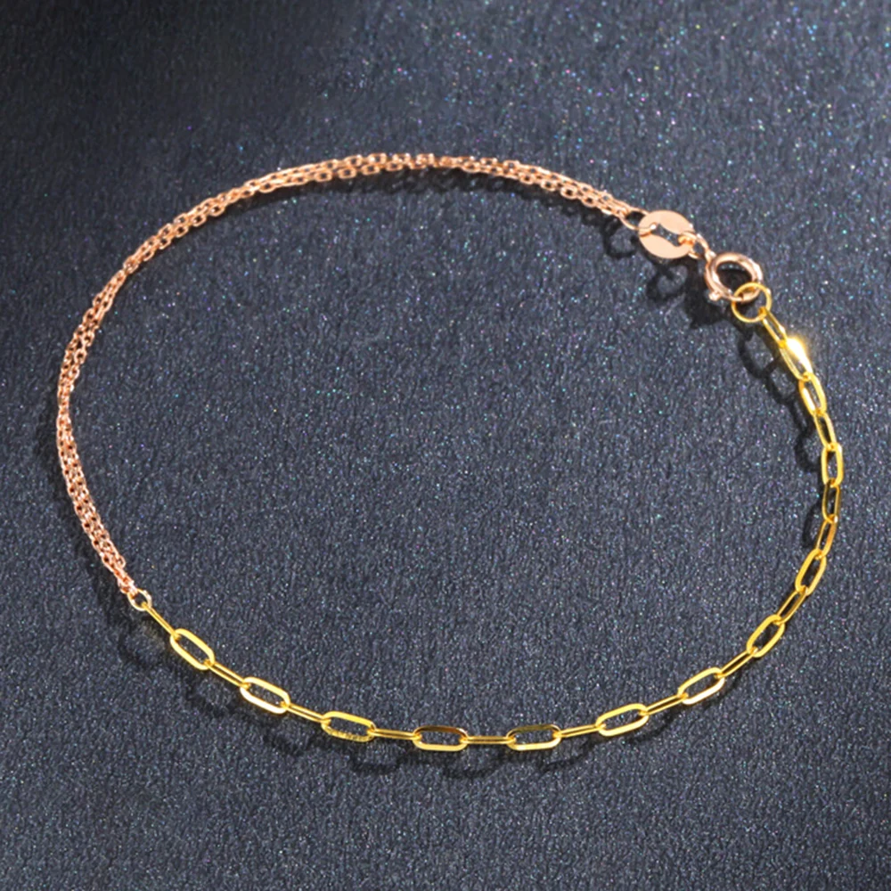 

Real 18K Rose Gold Double O Chain with Yellow Gold Cable Rolo Bracelet
