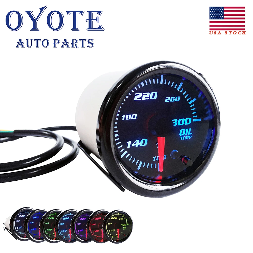 

OYOTE 2" 7 52mm 7 Color Oil Temp Gauge Temperature Meter 100-300℉ With 1/8 NPT Sensor