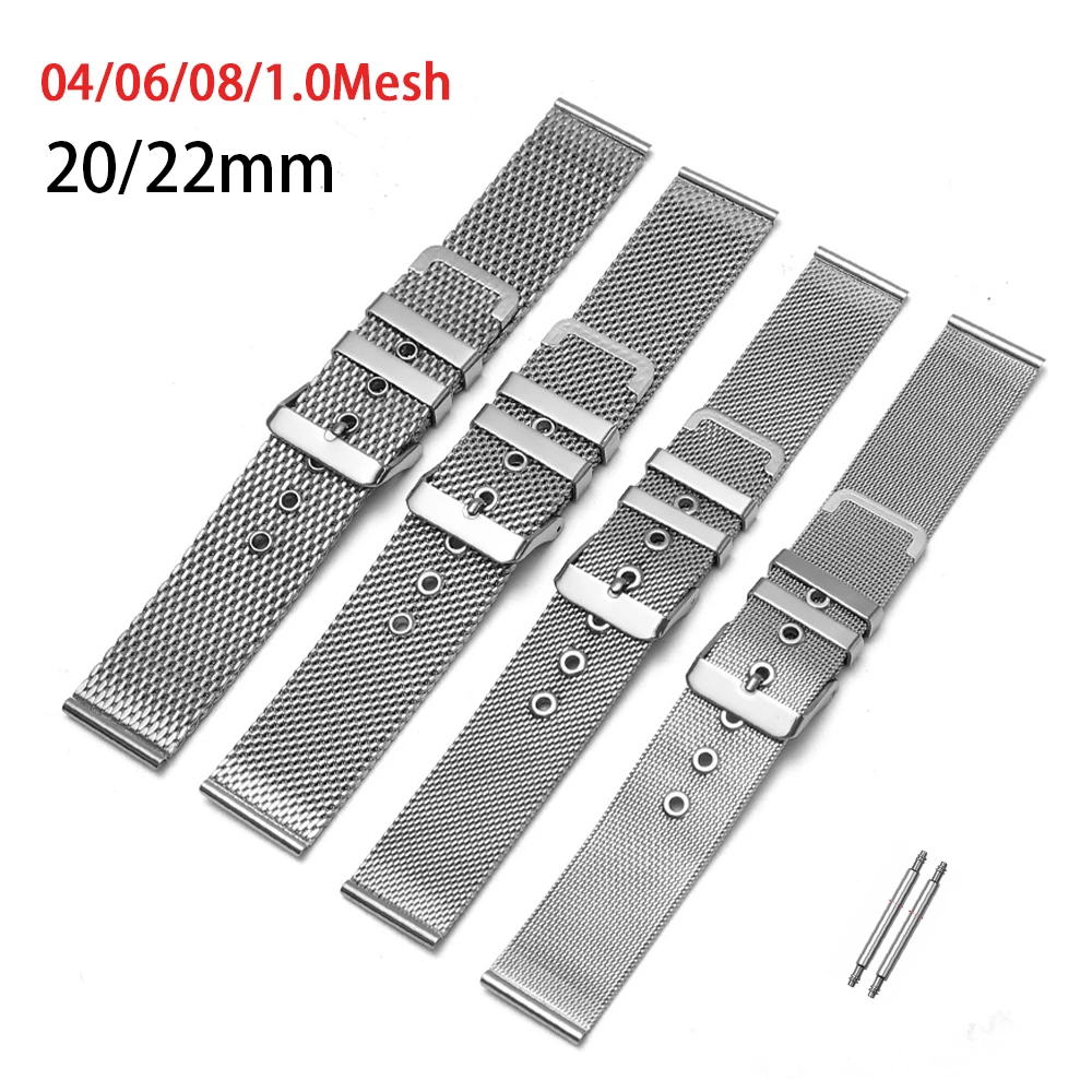 Wholesale Watchbands 20mm 22mm Band Stainless Steel Strap Pin Buckle Milanese Watch Band Metal