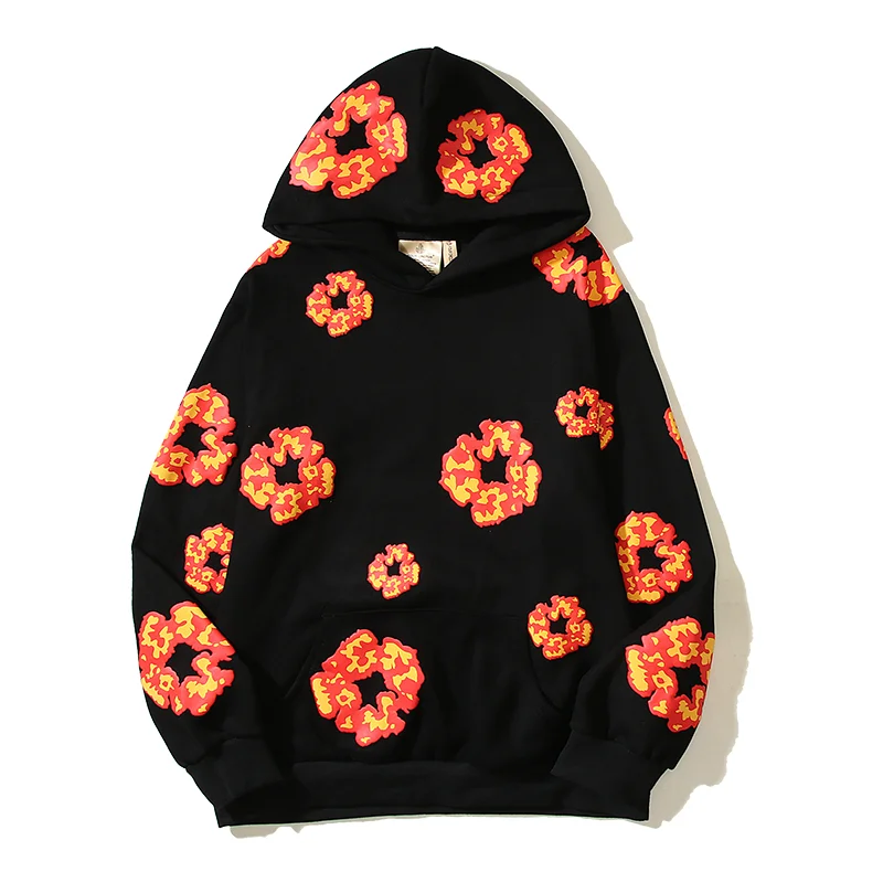 Fall and Winter New American High Street Foam Flame Flower Men and Women High Quality Hoodie Streetwear Harajuku Y2k Clothes