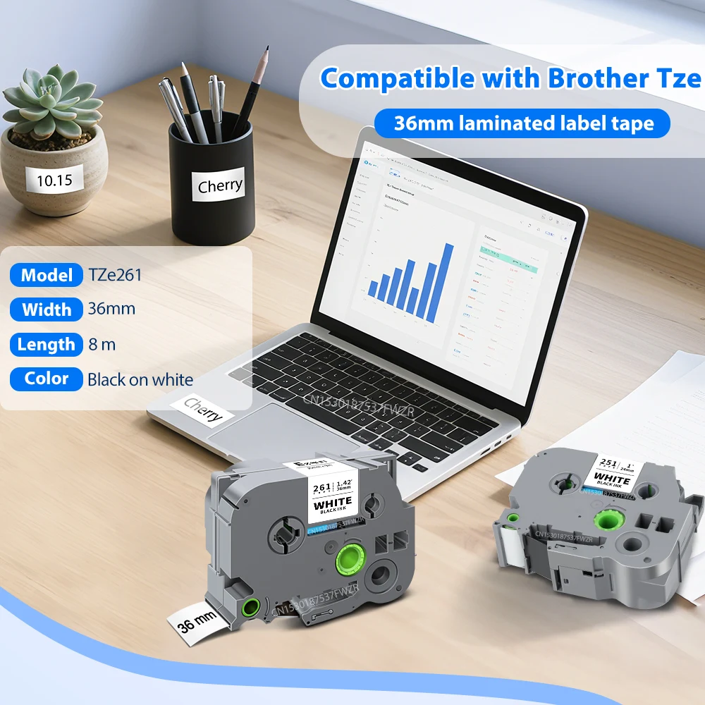 브라더 테이프 24mm TZe261 호환 라미네이트 라벨 테이프 TZe 261 TZe161 TZe661 (브라더 PT 라벨 메이커용) 1팩